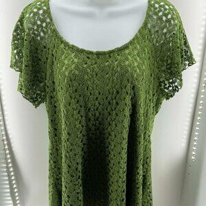 Cottagecore Knit airy, textured, green KNITTED top Boho Crochet w121 SIZE L